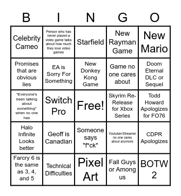 E3 Bingo Card