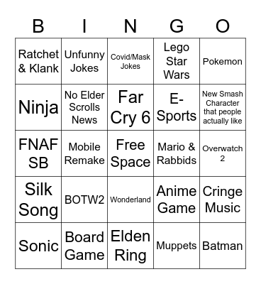 E3 2021 Bingo Card