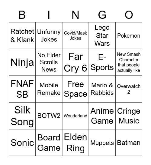 E3 2021 Bingo Card