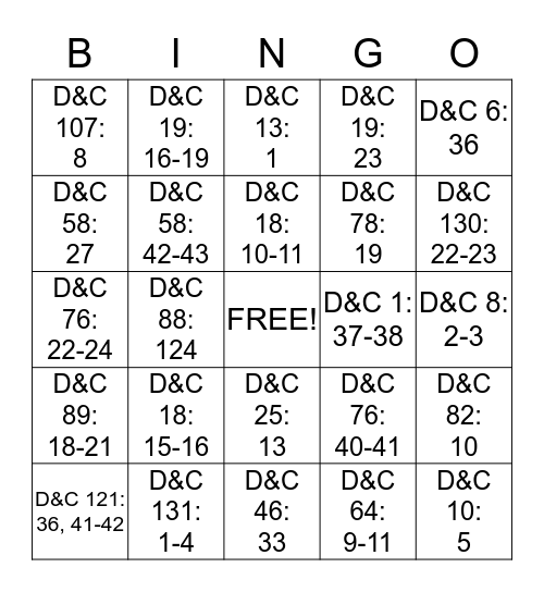 D & C Scripture Mastery Bingo Card