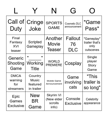 E3 lynGo Bingo Card