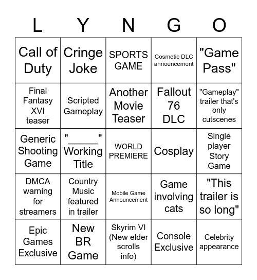 E3 lynGo Bingo Card