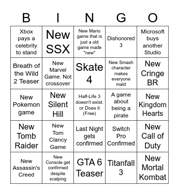 E3 Bingo Card