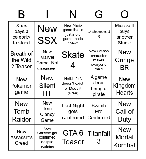 E3 Bingo Card