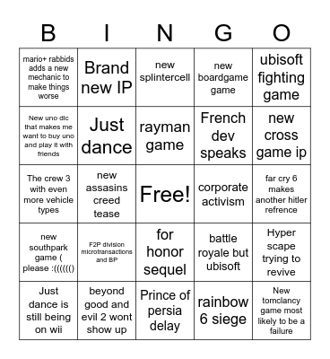 ubisoft but i be hard Bingo Card