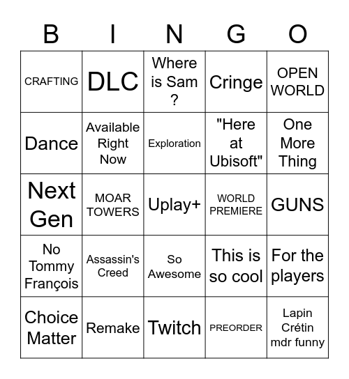 UBIngo ! Bingo Card