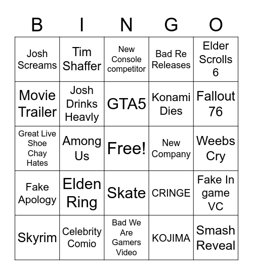 E3 Bingo Card