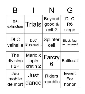 Ubisoft forward Bingo Card