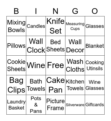 Bridal Shower  Bingo Card