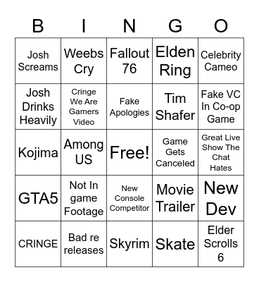 E3 2021 Bingo Card