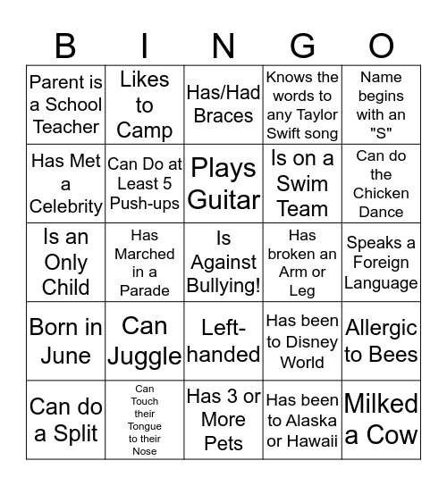 Buddy Bingo! Bingo Card