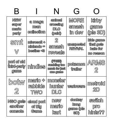 Nintendo Bingo Card