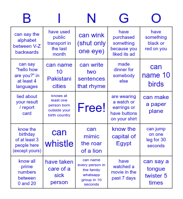 Count the block if you... Bingo Card