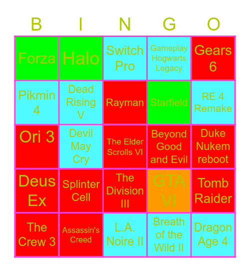 gaming Bingo Card