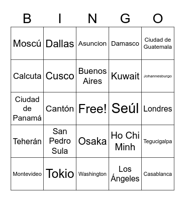 cities Bingo Card
