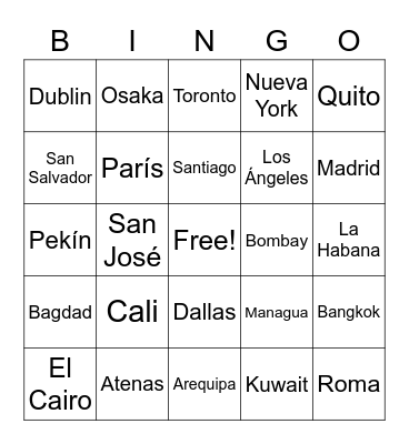 cities Bingo Card