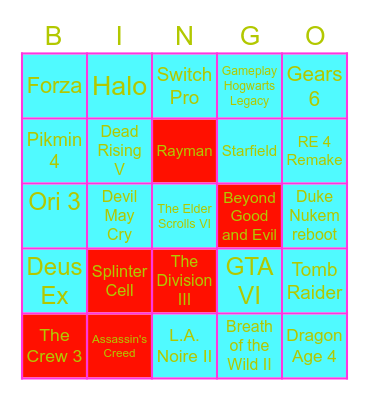 gaming Bingo Card