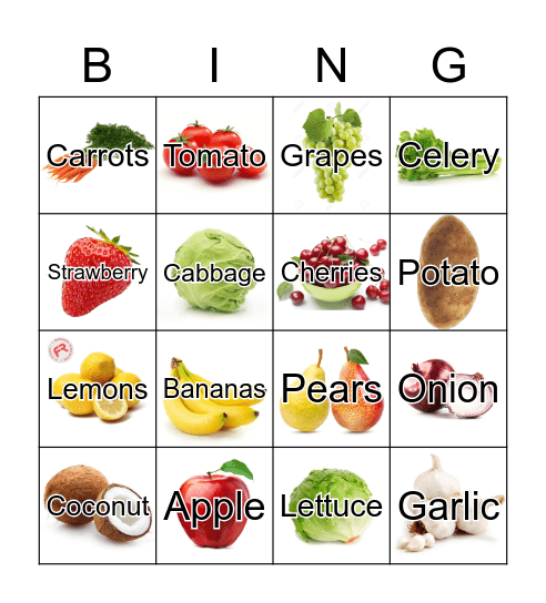 Fruits and Vegetables Bingo Card