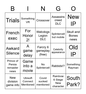 Ubisoft Bingo Card