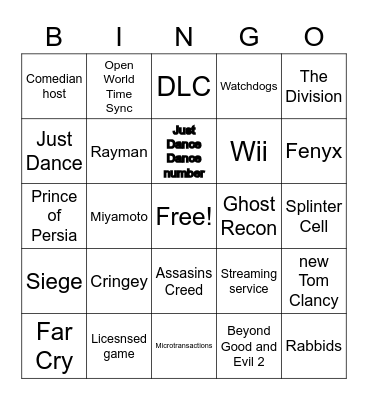Ubisoft E3 Bingo Card