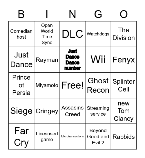 Ubisoft E3 Bingo Card
