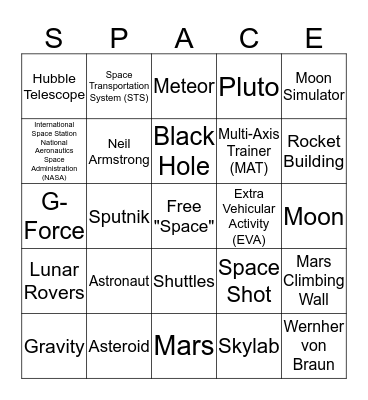 Space Camp Bingo Card