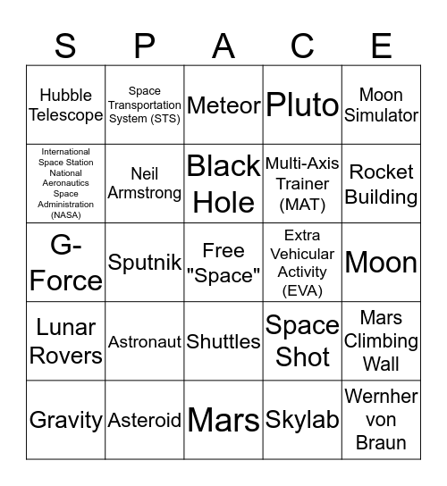 Space Camp Bingo Card