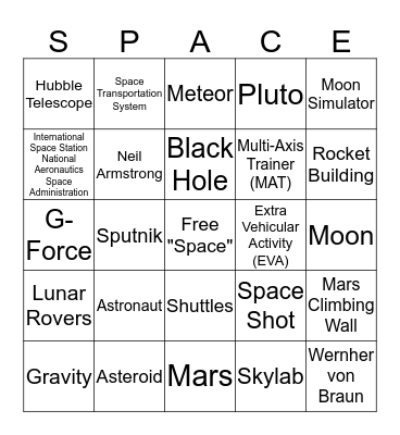 Space Camp Bingo Card