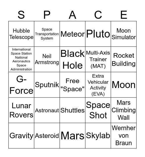 Space Camp Bingo Card