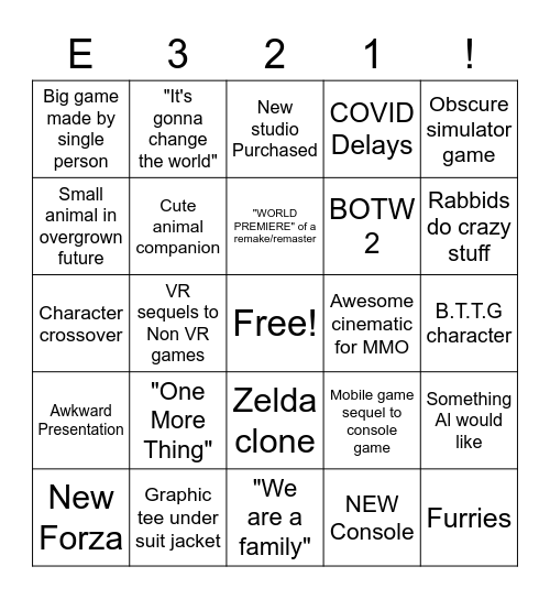 E3 Bingo Card