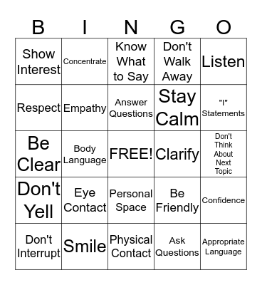 Communication Bingo Card