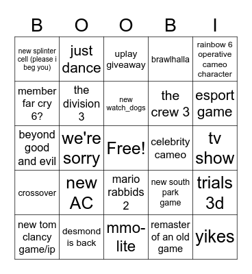boobiesoft Bingo Card
