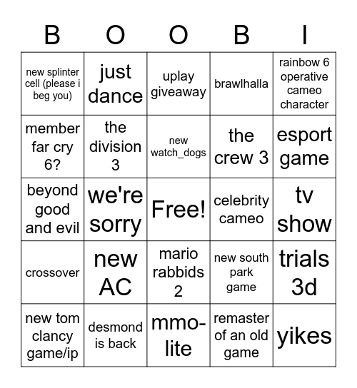 boobiesoft Bingo Card