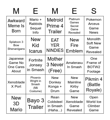 Nintendo Direct E3 2021 Bingo Card