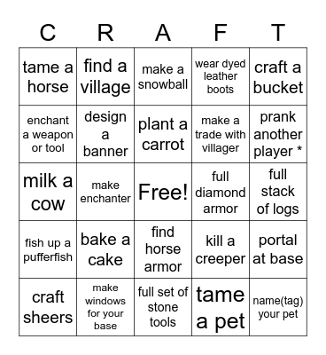 Minecraft Bingo (easy) Bingo Card