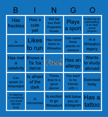 Summer Orientation 2021 Bingo Card