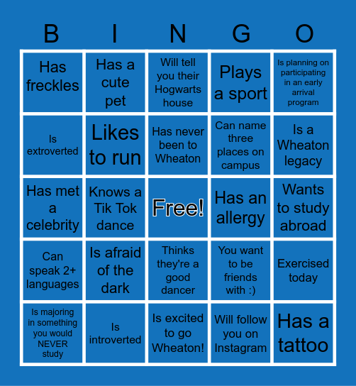 Summer Orientation 2021 Bingo Card