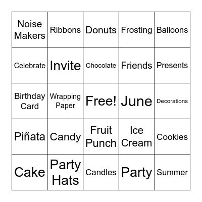 Jemma's Birthday Bingo Card