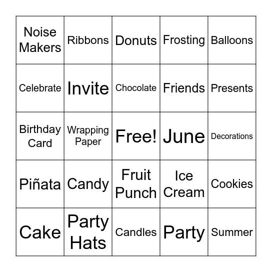 Jemma's Birthday Bingo Card