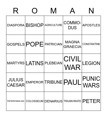 Ancient Rome Vocabulary Bingo Card