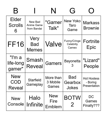 E3 2021 Bingo Card