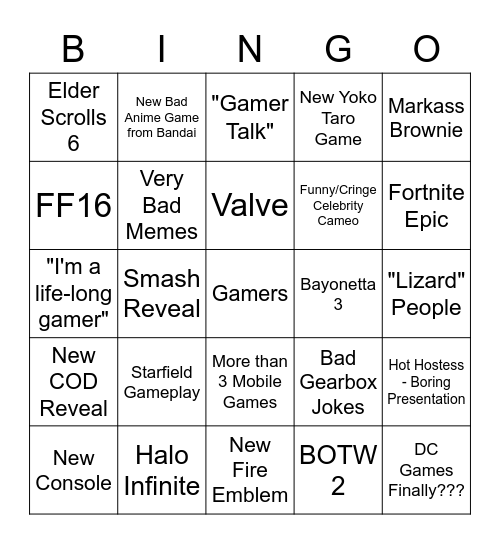 E3 2021 Bingo Card