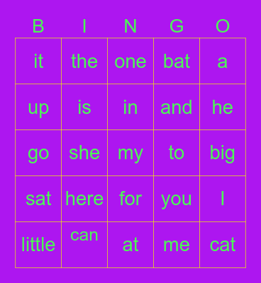 Sophia's Sight Words Bingo Card