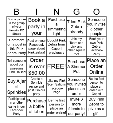Cappri's Pink Zebra Bingo Party Bingo Card