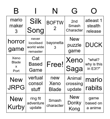 nintendo E3 Bingo Card