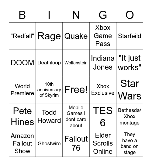 Bethesda Bingo Card