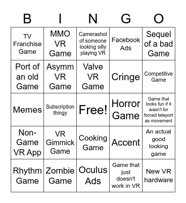 UPLOAD VR Showcase Bingo Card