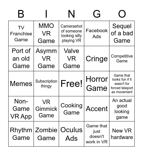 UPLOAD VR Showcase Bingo Card