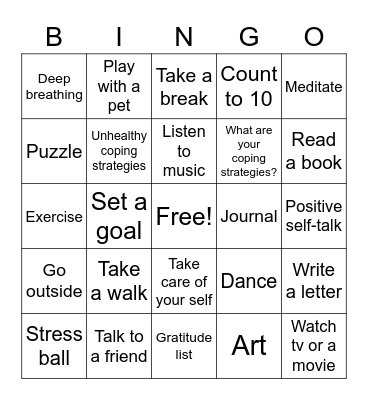 Coping skills bingo Card