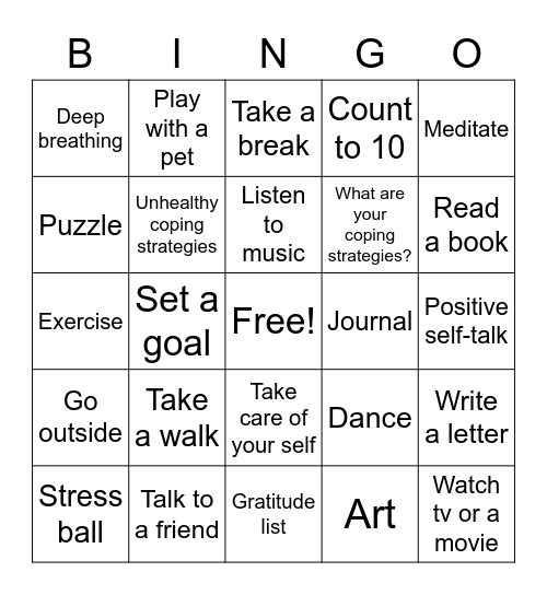 Coping skills bingo Card